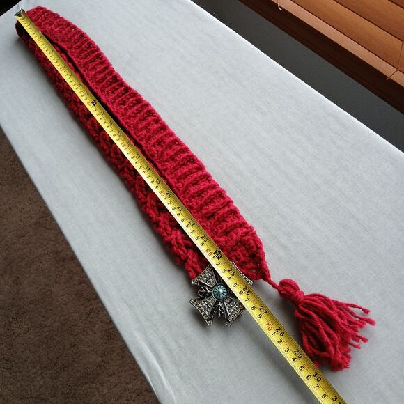 Cardinal Crochet Cable Braided Belt Vintage Maltese buckle gothic tassel premade main image 5